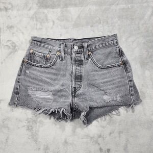 Levi's 501 Shorts Womens W26 Gray High Rise Cutoff Distressed Denim Frayed Hem